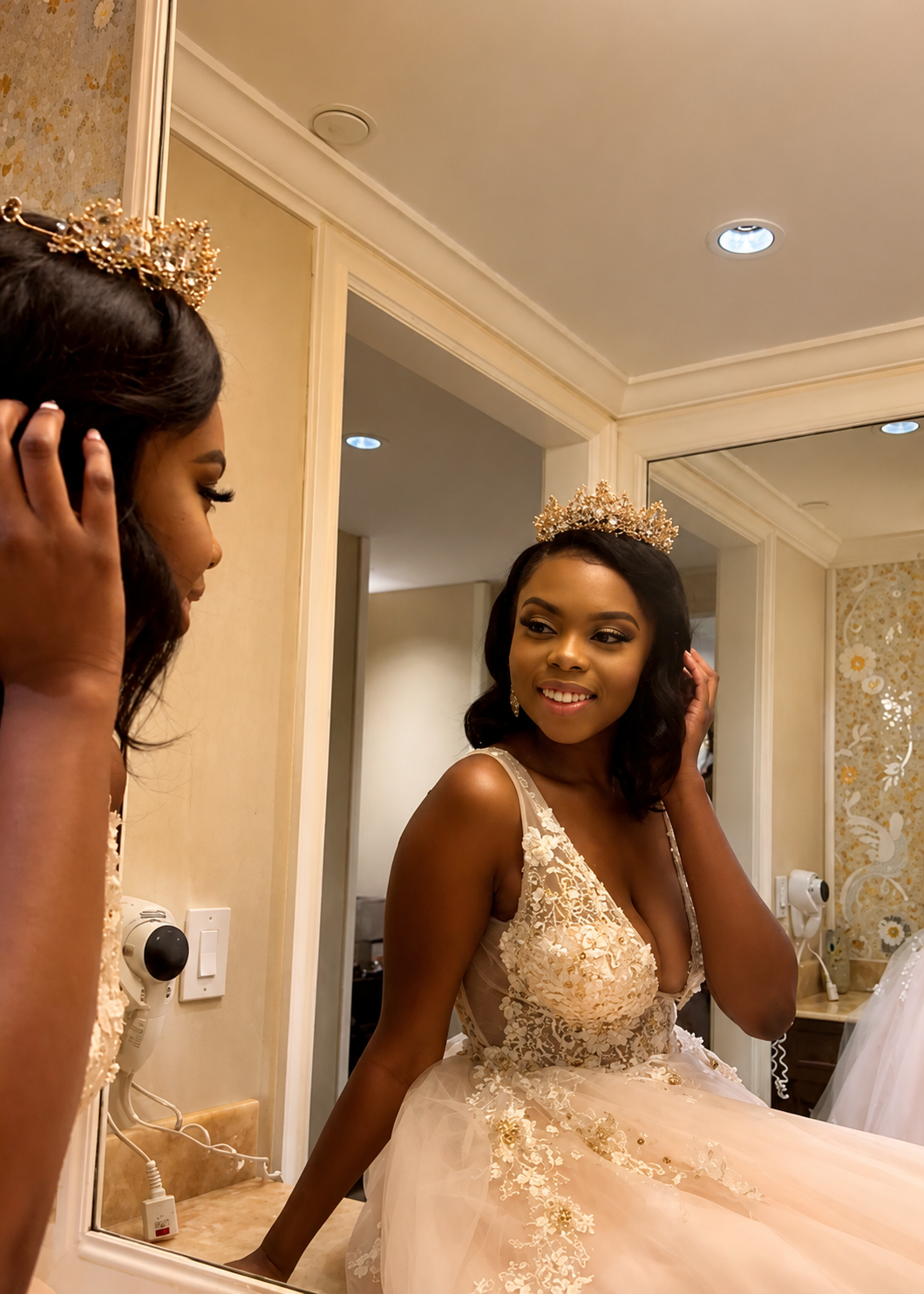Floral bodice ballgown with crown