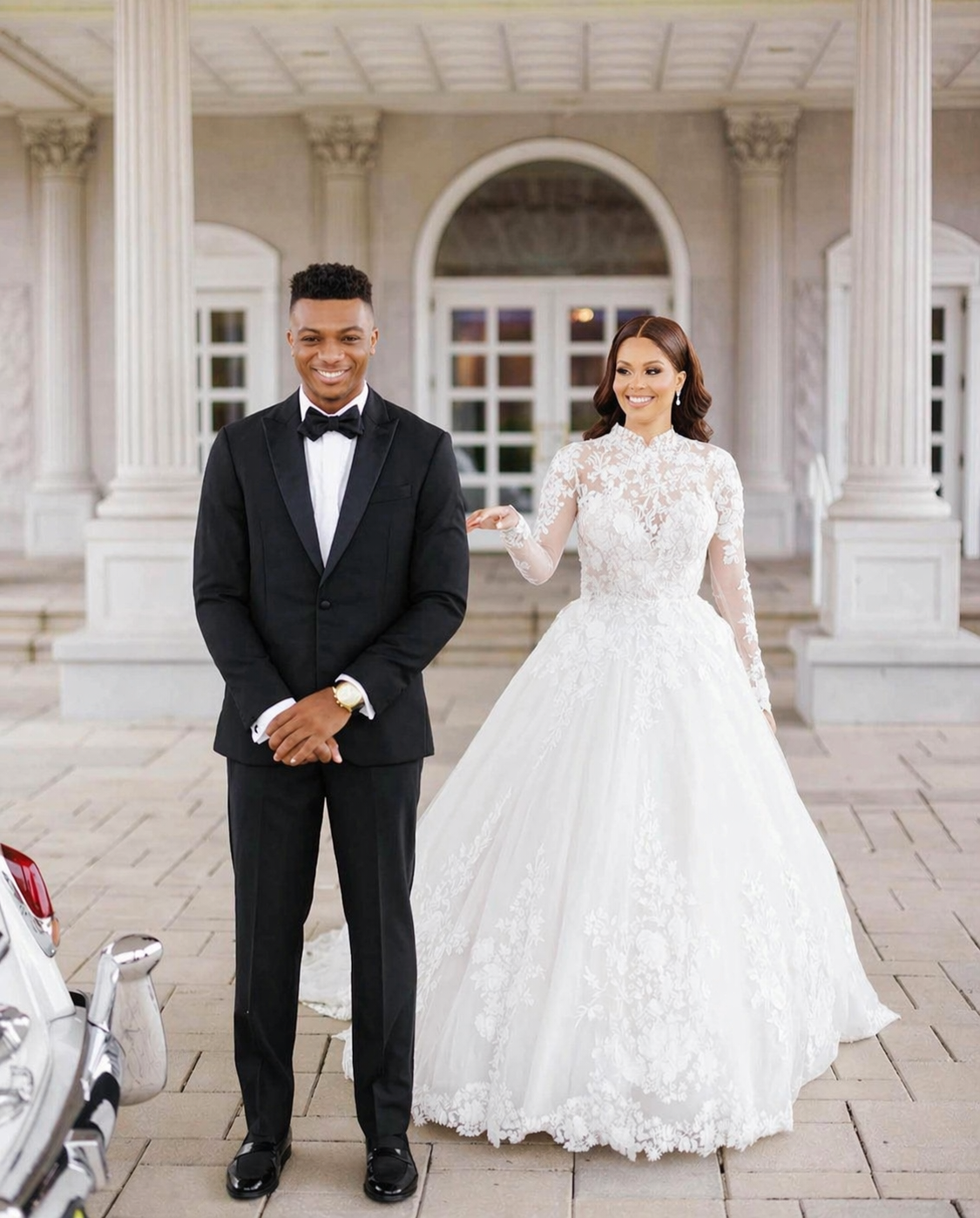 Bride and groom in custom tailoring