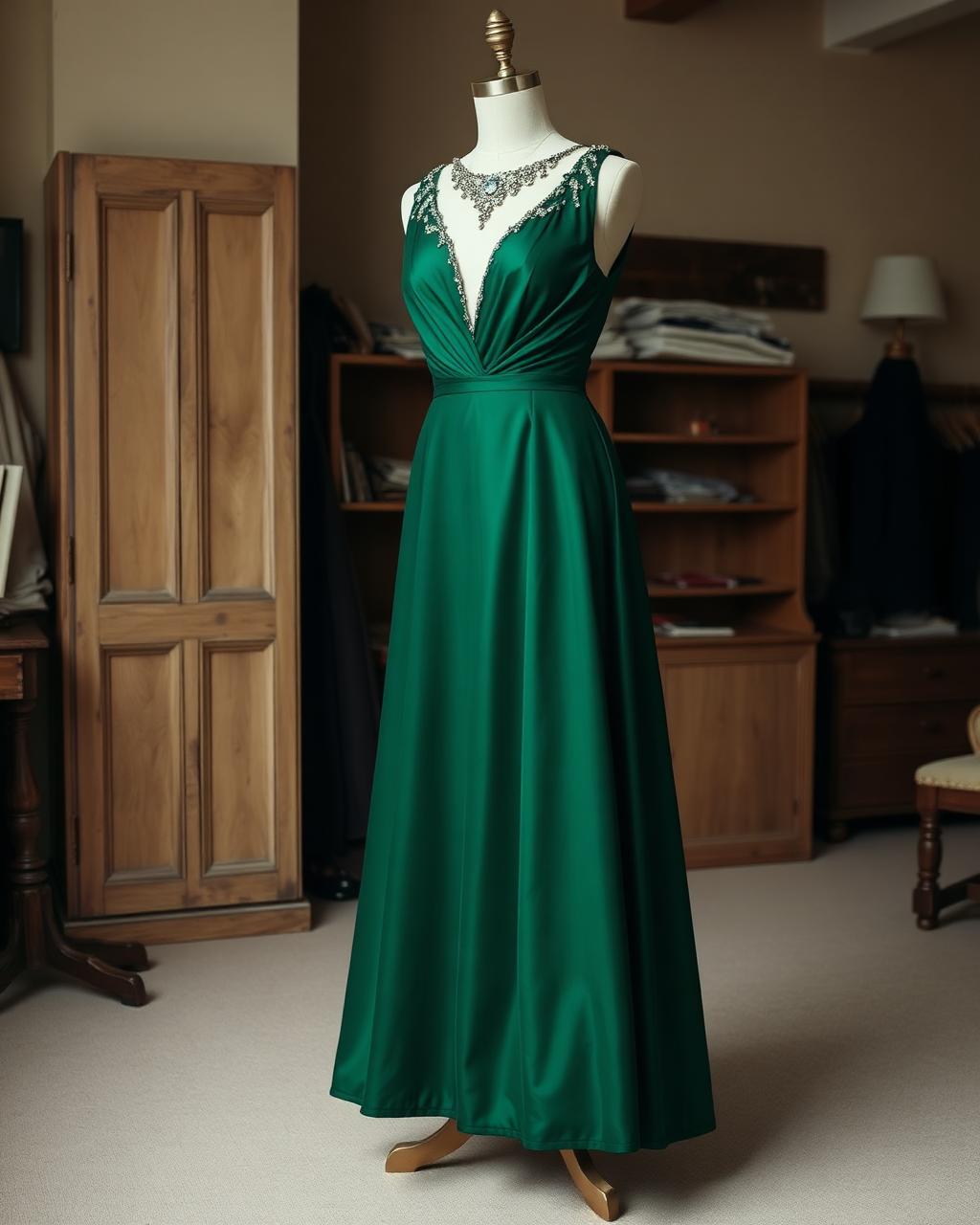 Custom emerald evening gown